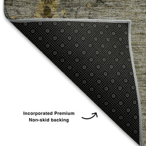 HomeRoots 8' X 10' Elegant Pewter and Gold Floral Area Rug - Washable, UV Protected, Stain Resistant Design 708203