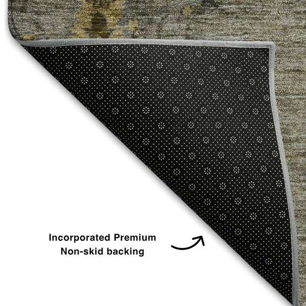 HomeRoots 8' X 10' Elegant Pewter and Gold Floral Area Rug - Washable, UV Protected, Stain Resistant Design 708203