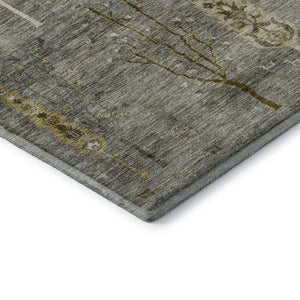 HomeRoots 8' X 10' Elegant Pewter and Gold Floral Area Rug - Washable, UV Protected, Stain Resistant Design 708203