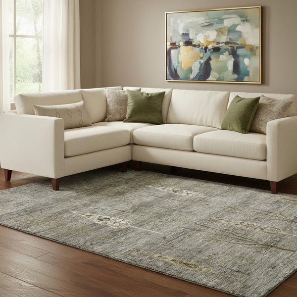 HomeRoots 9' X 12' Elegant Pewter & Gold Floral Area Rug - Washable, UV Protected, Perfect for High-Traffic Areas 708204