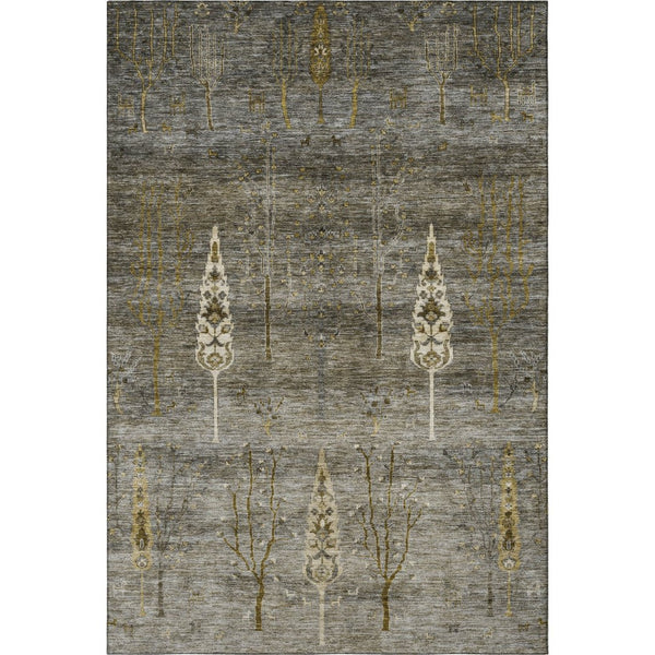HomeRoots 9' X 12' Elegant Pewter & Gold Floral Area Rug - Washable, UV Protected, Perfect for High-Traffic Areas 708204