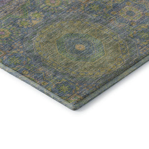 HomeRoots 5' X 8' Vibrant Medallion Area Rug in Blue, Purple & Green – Washable, Stain-Resistant & UV Protected! 708207