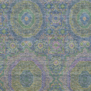 HomeRoots 5' X 8' Vibrant Medallion Area Rug in Blue, Purple & Green – Washable, Stain-Resistant & UV Protected! 708207