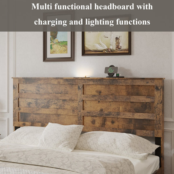 English Elm Full-size Storage Platform Bed Weathered Wood Usb Charging Headboard and Under Drawer W636P430758