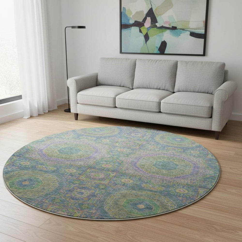 HomeRoots 8' X 10' Vibrant Medallion Washable Area Rug with UV Protection - Ideal for Homes with Kids & Pets 708209