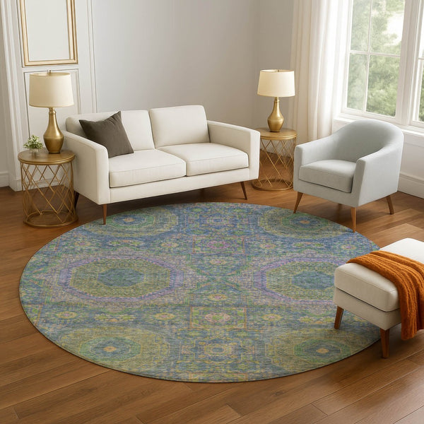 HomeRoots 8' X 10' Vibrant Medallion Washable Area Rug with UV Protection - Ideal for Homes with Kids & Pets 708209