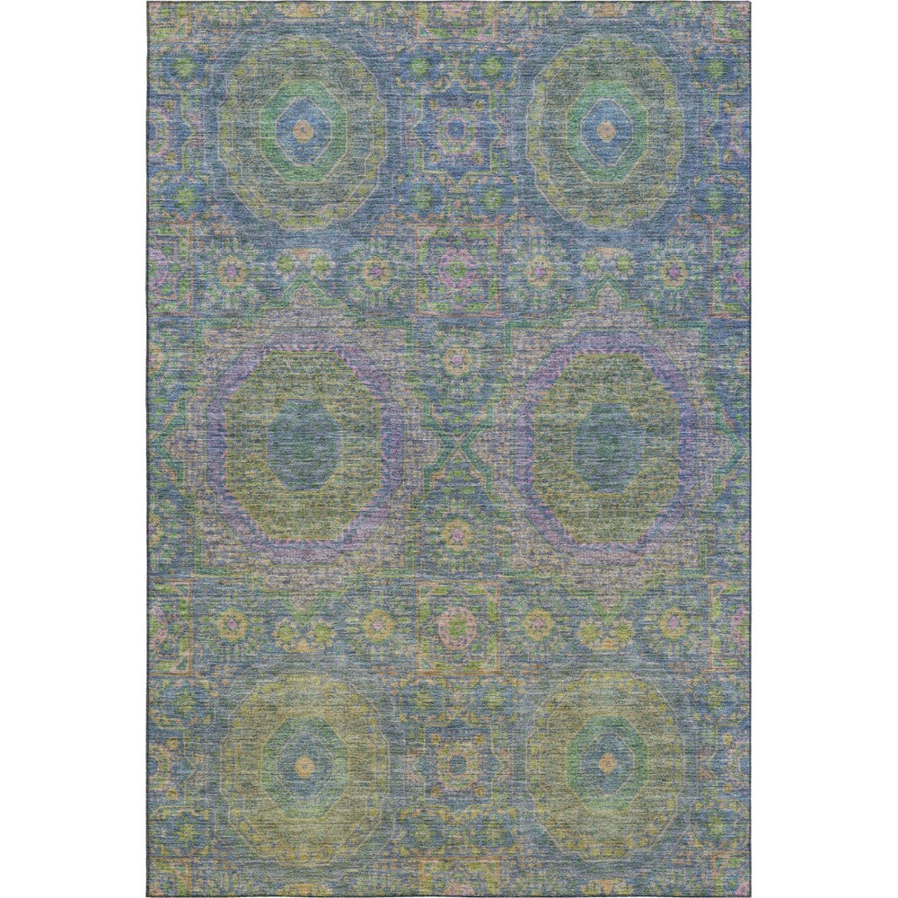 HomeRoots 9' Medallion Washable Area Rug in Blue, Purple & Green - UV Protected, Durable, Stain Resistant! 708210