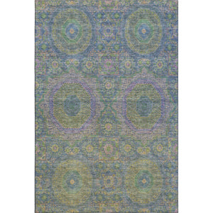 HomeRoots 9' Medallion Washable Area Rug in Blue, Purple & Green - UV Protected, Durable, Stain Resistant! 708210