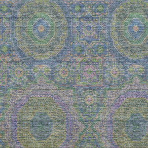 HomeRoots 9' Medallion Washable Area Rug in Blue, Purple & Green - UV Protected, Durable, Stain Resistant! 708210