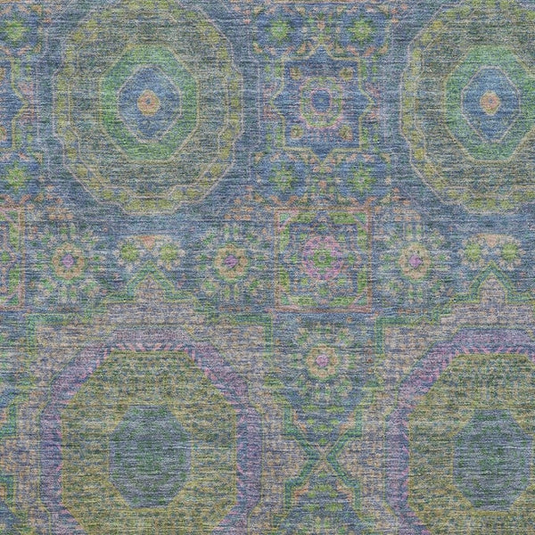 HomeRoots 9' Medallion Washable Area Rug in Blue, Purple & Green - UV Protected, Durable, Stain Resistant! 708210