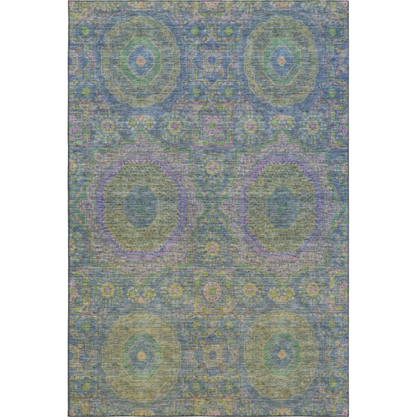 HomeRoots 10' Washable Area Rug in Vibrant Blue, Purple & Green Medallion - UV Protected, Easy Care, Non-Slip 708211