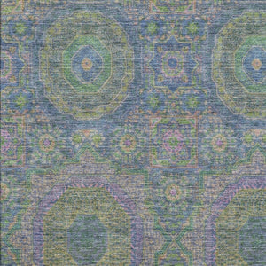 HomeRoots 10' Washable Area Rug in Vibrant Blue, Purple & Green Medallion - UV Protected, Easy Care, Non-Slip 708211