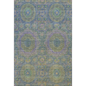 HomeRoots 10' Washable Area Rug in Vibrant Blue, Purple & Green Medallion - UV Protected, Easy Care, Non-Slip 708211
