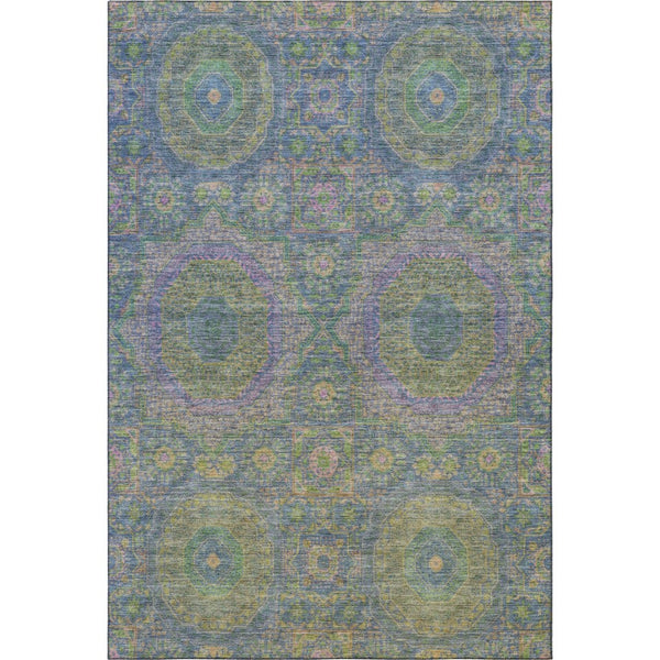 HomeRoots 10' Washable Area Rug in Vibrant Blue, Purple & Green Medallion - UV Protected, Easy Care, Non-Slip 708211