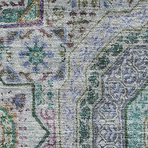 HomeRoots 5' X 8' Washable Medallion Area Rug in Green, Blue & Gray - UV Protected, Stain-Resistant Design! 708213