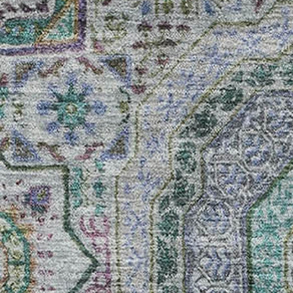 HomeRoots 5' X 8' Washable Medallion Area Rug in Green, Blue & Gray - UV Protected, Stain-Resistant Design! 708213