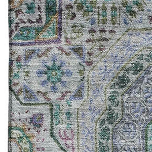 HomeRoots 8' Stylish Green Blue Gray Medallion Washable Round Rug – UV Protected, Durable, Non-Slip Design! 708214