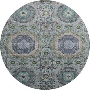 HomeRoots 8' X 10' Medallion Area Rug - Green, Blue & Gray, Washable, UV Protected, Ideal for Kids & Pets 708215