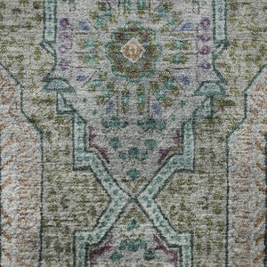 HomeRoots 8' X 10' Medallion Area Rug - Green, Blue & Gray, Washable, UV Protected, Ideal for Kids & Pets 708215