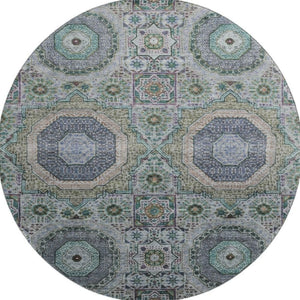 HomeRoots 8' X 10' Medallion Area Rug - Green, Blue & Gray, Washable, UV Protected, Ideal for Kids & Pets 708215