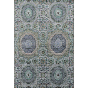 HomeRoots 9' X 12' Elegant Green Blue Gray Medallion Washable Area Rug with UV Protection & Non-Slip Design 708216