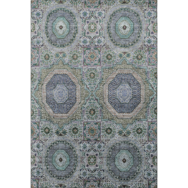 HomeRoots 9' X 12' Elegant Green Blue Gray Medallion Washable Area Rug with UV Protection & Non-Slip Design 708216