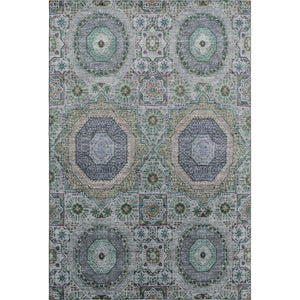 HomeRoots 10' Green, Blue & Gray Medallion Area Rug - Washable, UV-Protected, Stain-Resistant for High-Traffic Spaces 708217