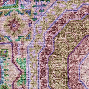 HomeRoots 5' X 8' Pink Teal Taupe Medallion Area Rug - Washable, UV Protected, Non-Slip for Busy Homes 708219