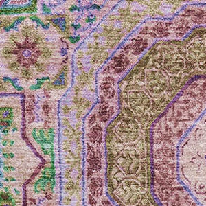 HomeRoots 8' Washable Medallion Round Rug in Pink, Teal & Taupe - Durable, Stain Resistant, UV Protected Beauty 708220