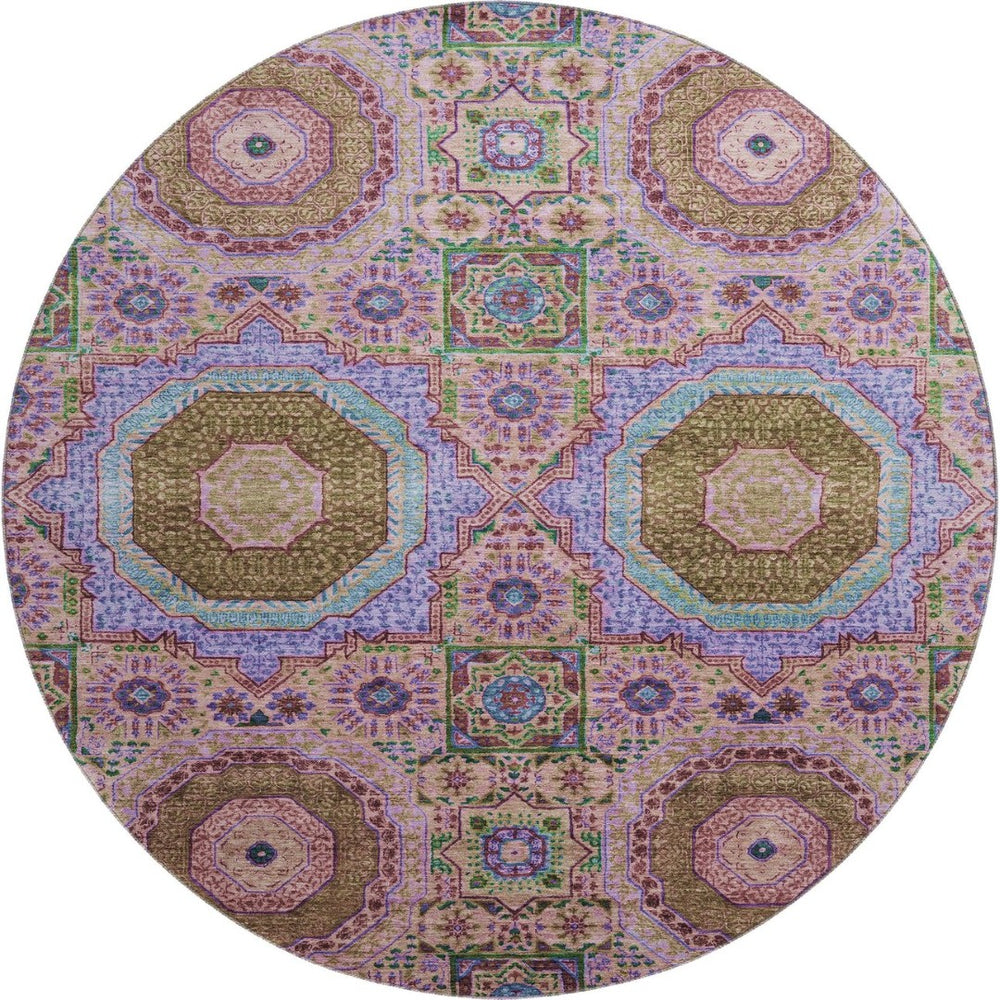 HomeRoots 8' X 10' Pink Teal Taupe Medallion Washable Area Rug - UV Protected, Durable, Easy-Care Design! 708221