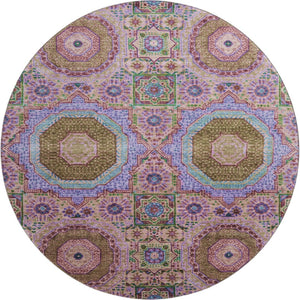 HomeRoots 8' X 10' Pink Teal Taupe Medallion Washable Area Rug - UV Protected, Durable, Easy-Care Design! 708221