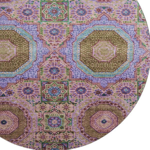 HomeRoots 8' X 10' Pink Teal Taupe Medallion Washable Area Rug - UV Protected, Durable, Easy-Care Design! 708221