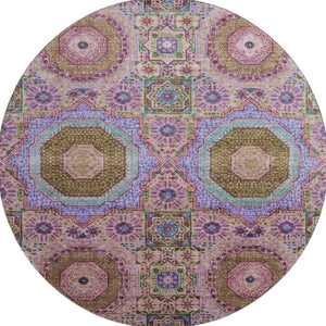 HomeRoots 8' X 10' Pink Teal Taupe Medallion Washable Area Rug - UV Protected, Durable, Easy-Care Design! 708221