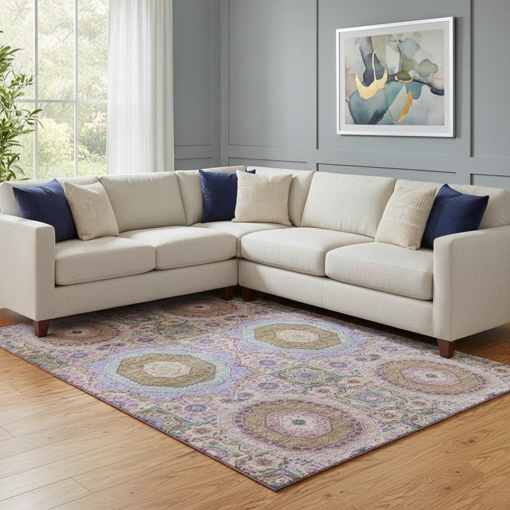 HomeRoots 9' X 12' Stylish Pink, Teal & Taupe Medallion Washable Area Rug with UV Protection for High-Traffic Spaces 708222