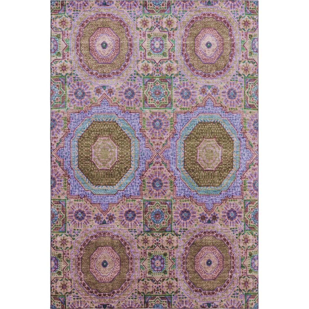 HomeRoots 9' X 12' Stylish Pink, Teal & Taupe Medallion Washable Area Rug with UV Protection for High-Traffic Spaces 708222