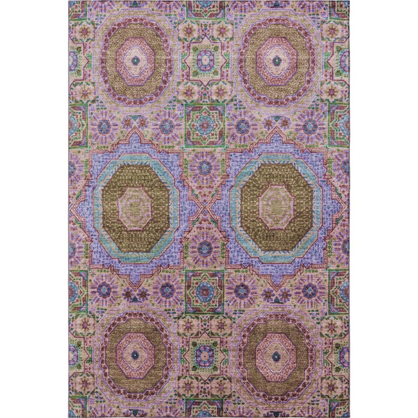 HomeRoots 9' X 12' Stylish Pink, Teal & Taupe Medallion Washable Area Rug with UV Protection for High-Traffic Spaces 708222