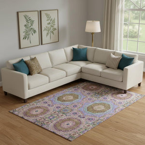 HomeRoots 10' Pink Teal Taupe Medallion Washable Area Rug | Durable, Stain-Resistant with UV Protection 708223