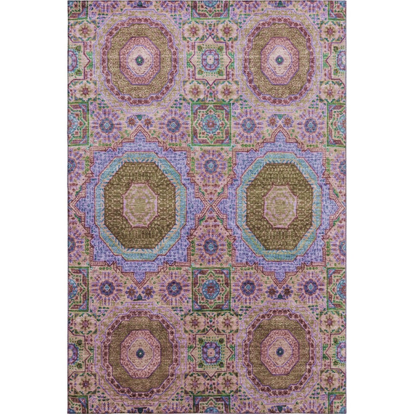 HomeRoots 10' Pink Teal Taupe Medallion Washable Area Rug | Durable, Stain-Resistant with UV Protection 708223