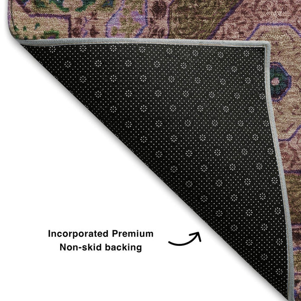 HomeRoots 10' Pink Teal Taupe Medallion Washable Area Rug | Durable, Stain-Resistant with UV Protection 708223