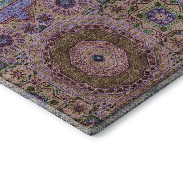 HomeRoots 10' Pink Teal Taupe Medallion Washable Area Rug | Durable, Stain-Resistant with UV Protection 708223