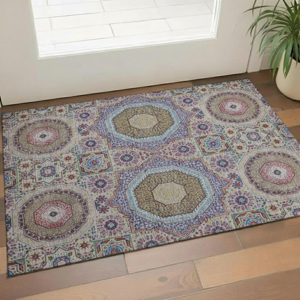 HomeRoots 5' X 8' Colorful Medallion Washable Area Rug with UV Protection - Durable & Stylish for Any Room 708225