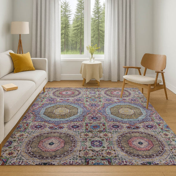 HomeRoots 5' X 8' Colorful Medallion Washable Area Rug with UV Protection - Durable & Stylish for Any Room 708225