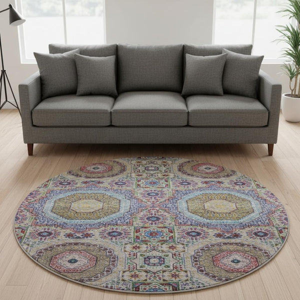 HomeRoots 8' X 10' Vibrant Purple, Teal & Red Medallion Area Rug – Washable, Stain-Resistant & UV Protected! 708227