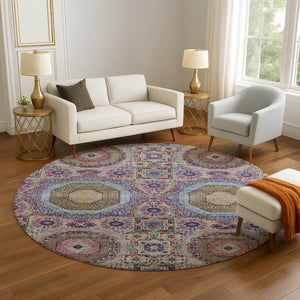 HomeRoots 8' X 10' Vibrant Purple, Teal & Red Medallion Area Rug – Washable, Stain-Resistant & UV Protected! 708227
