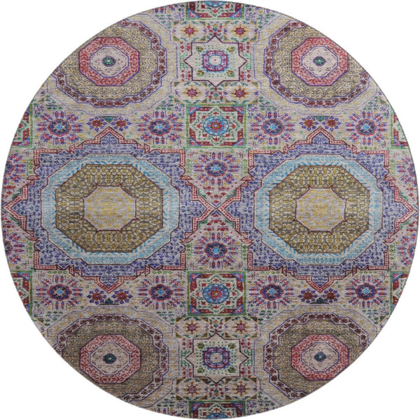 HomeRoots 8' X 10' Vibrant Purple, Teal & Red Medallion Area Rug – Washable, Stain-Resistant & UV Protected! 708227