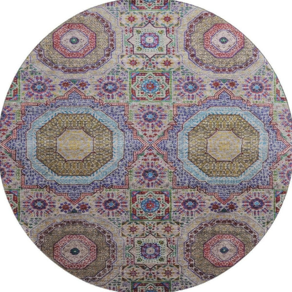 HomeRoots 8' X 10' Vibrant Purple, Teal & Red Medallion Area Rug – Washable, Stain-Resistant & UV Protected! 708227