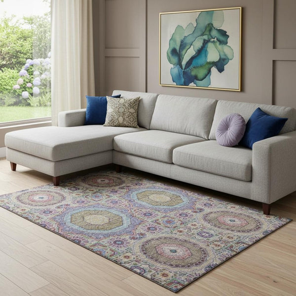 HomeRoots 9' X 12' Colorful Medallion Washable Area Rug - UV Protected, Non-Slip & Ideal for Family Spaces 708228
