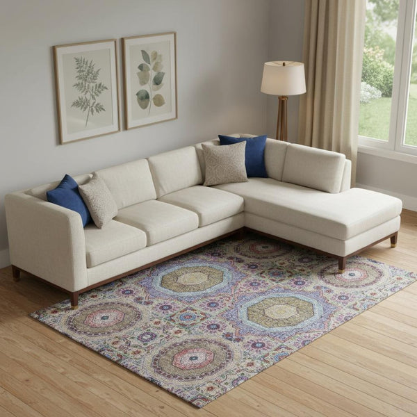 HomeRoots 10' X 14' Washable Medallion Area Rug in Purple, Teal & Red - UV Protected, Stain Resistant, Durable Design 708229