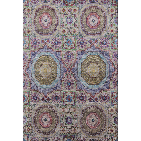 HomeRoots 10' X 14' Washable Medallion Area Rug in Purple, Teal & Red - UV Protected, Stain Resistant, Durable Design 708229