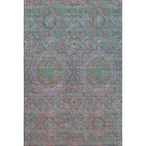HomeRoots 5' X 8' Teal & Blush Medallion Area Rug – Washable, UV-Protected, Perfect for Busy Homes & Kids! 708231